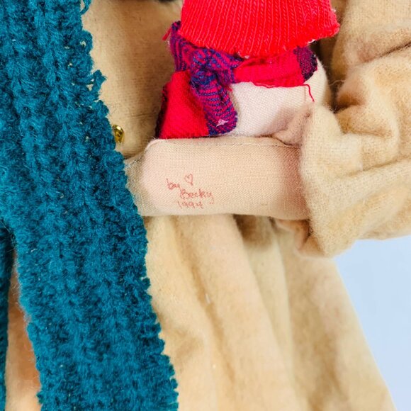 Primitive Christmas Angel Rag Doll Folk Art Handmade Signed VTG Rustic Country - Picture 12 of 16